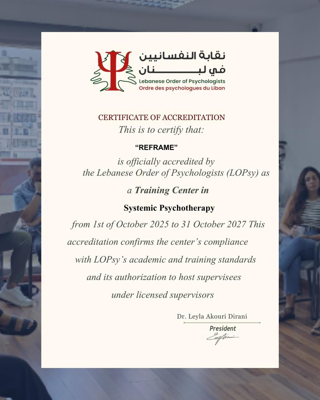 Reframe Accreditation Certificate